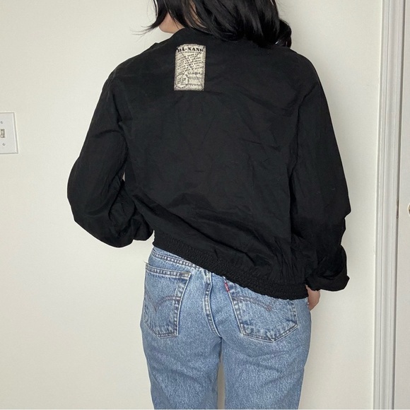 Da-Nang Black and Floral Lace-Up Blouse Medium - Picture 4 of 6